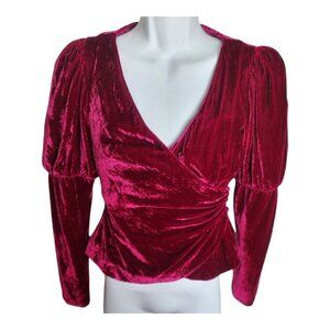 Y2K Whimsigoth Seductive Blouse Cinq À Sept Pink Velvet Theo Wrap Top Size XS